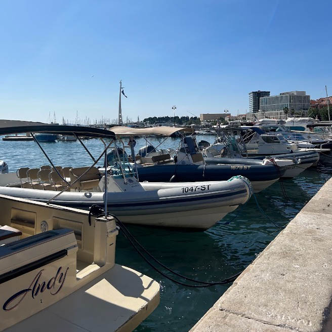Boats line the Riva Promenade in Split, Croatia.